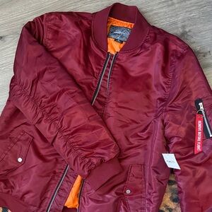 Brooklyn Cloth Burgundy Bomber Jacket with Orange Lining